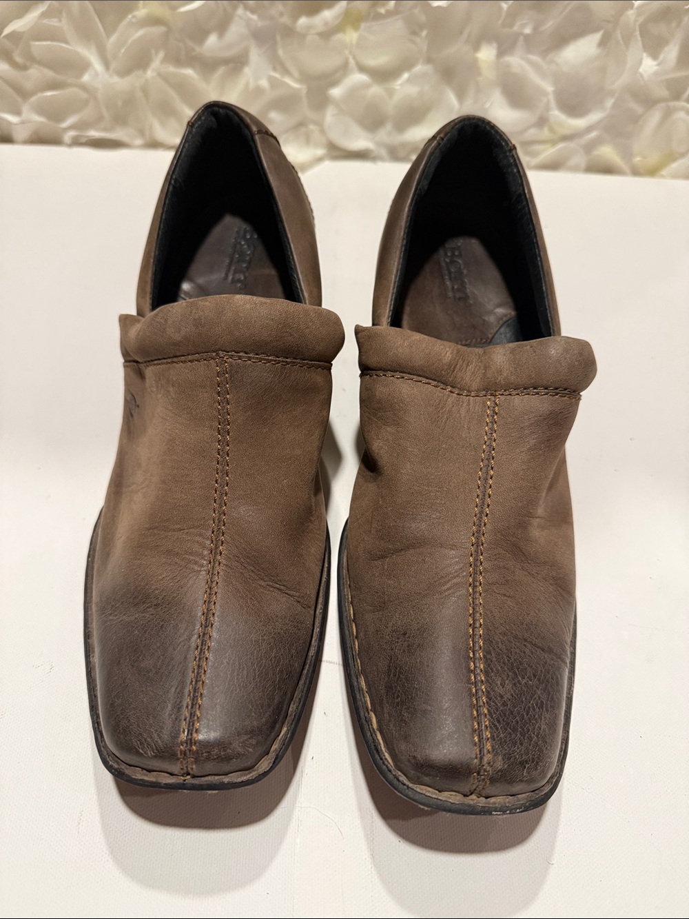 Born Taupe-Brown Leather Slip-On Loafers